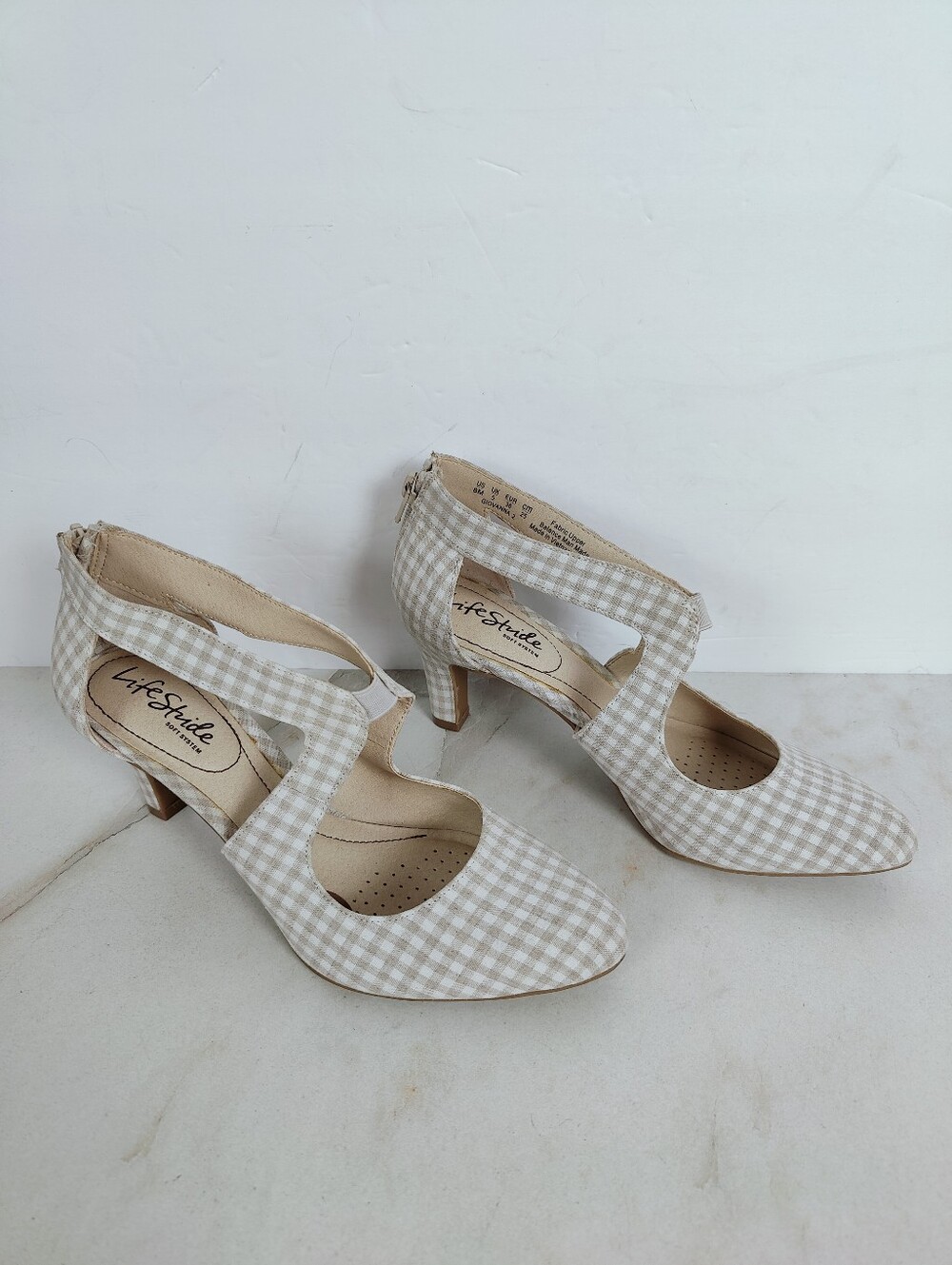 Life Stride Giovanna 2 Pumps Heels Natural Gingham, 8